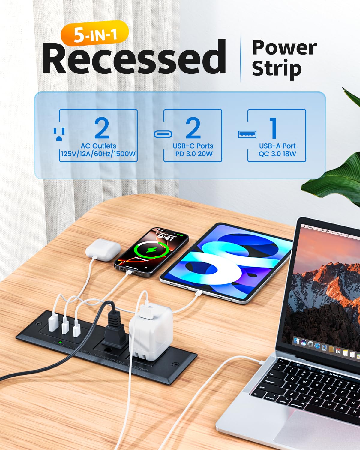 DOACE dual USB-C 20W ports charge multiple devices quickly.