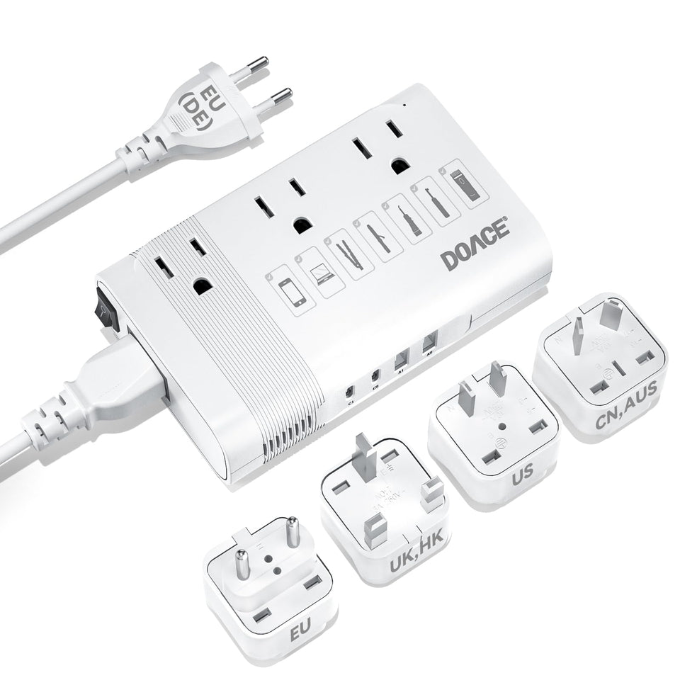 DOACE front panel showing ports and compact design for versatile travel charging