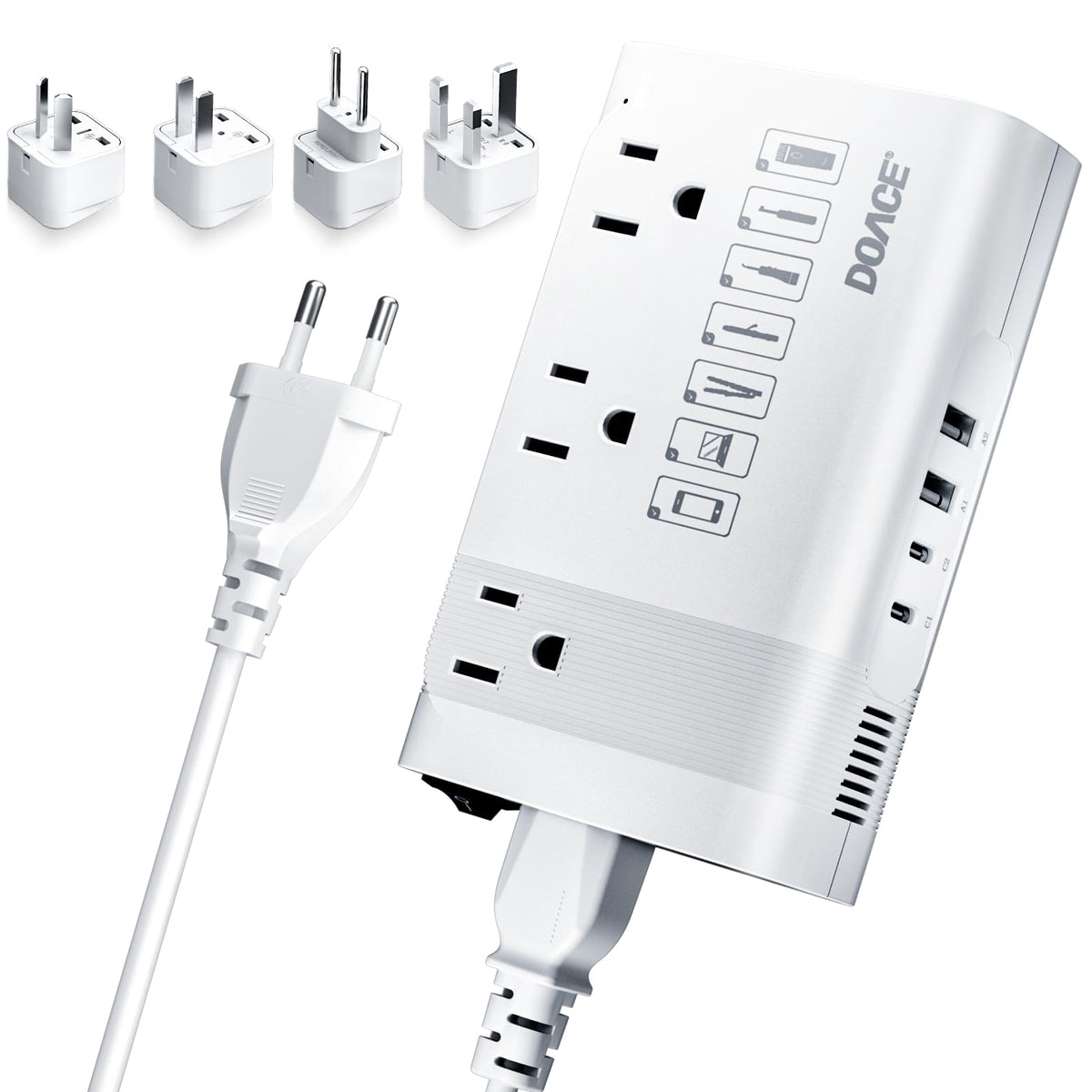 DOACE front panel showing AC outlets and USB ports for versatile charging