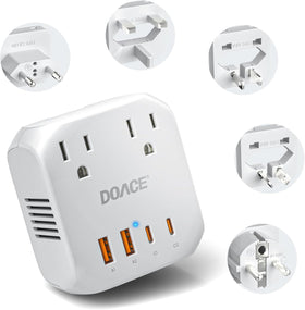 DOACE front panel showing sockets and plugs, clear layout for easy device connection