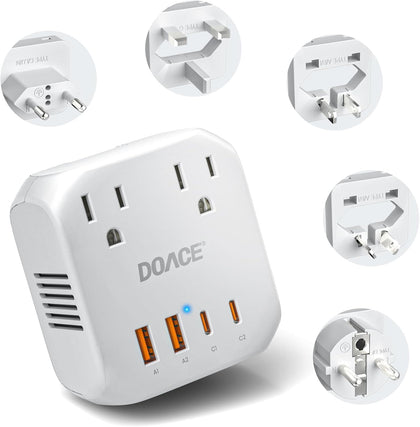 DOACE front panel showing sockets and plugs, clear layout for easy device connection
