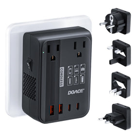 DOACE front view adapter showing outlets and USB ports for versatile charging