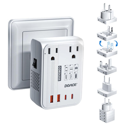 DOACE front view showing outlets and USB ports, convenient multi-device charging