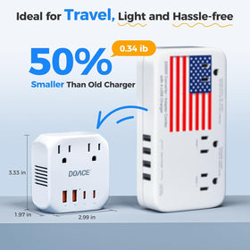 DOACE powering a hair dryer in a hotel bathroom, enables high-power styling travel use