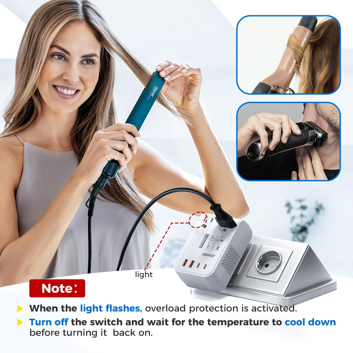 DOACE interchangeable plug adapters arranged for worldwide compatibility benefit