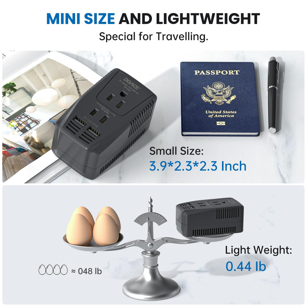 DOACE plug adapters EU UK AU arranged for multi-country compatibility