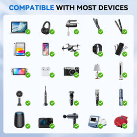 DOACE spread of plug adapters showing global compatibility and convenience