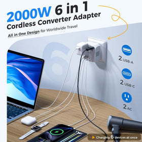 DOACE plug adapters set laid out, provides global compatibility in 200+ countries