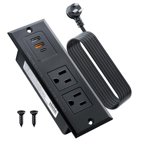 DOACE recessed power strip front view highlights space-saving desk design