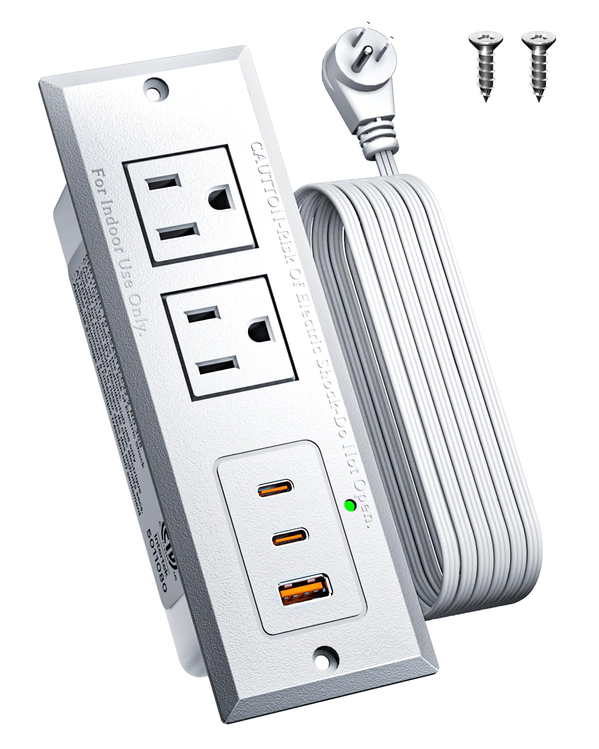 DOACE recessed power strip front view for a clean desk