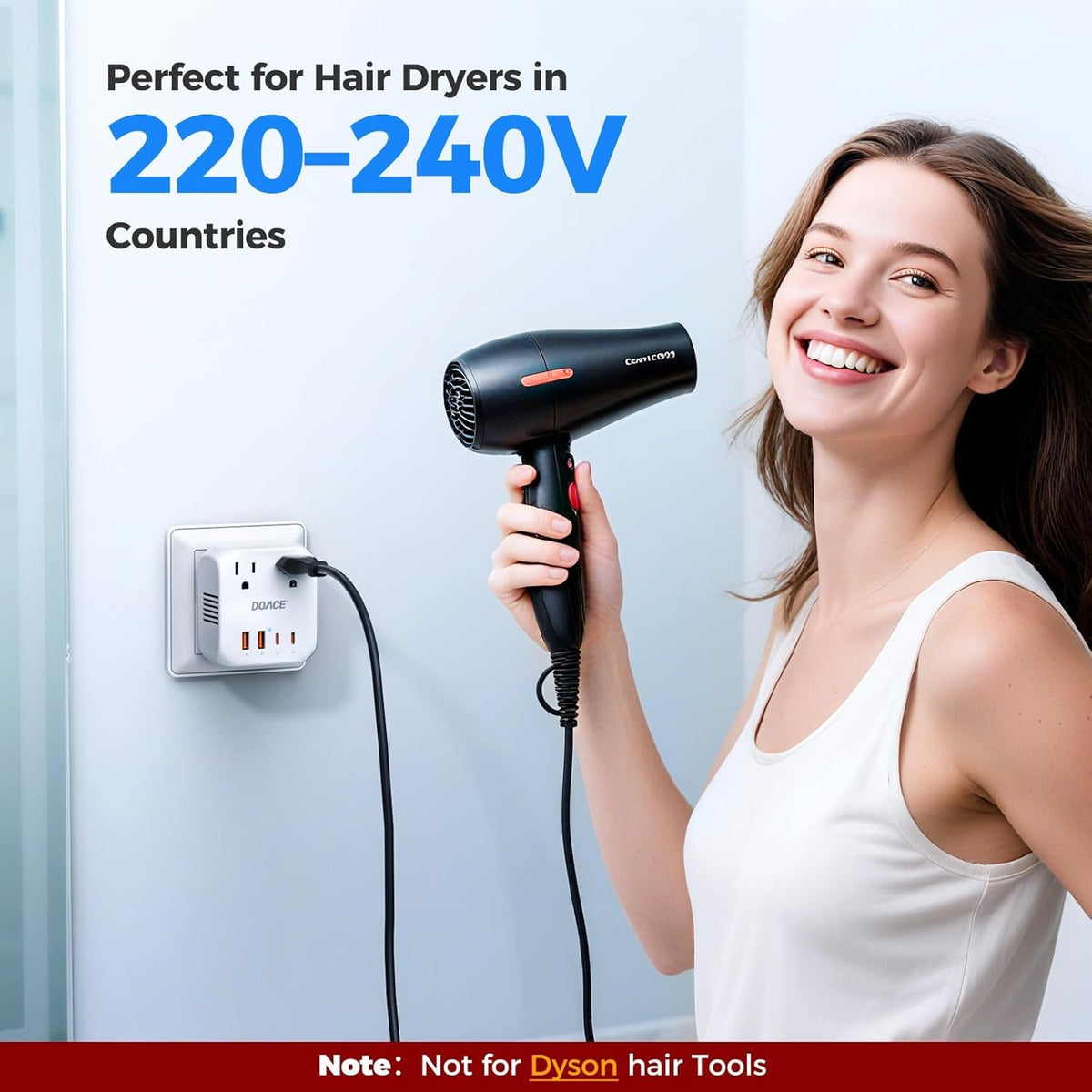 DOACE side view with two AC sockets and four USB ports for charging multiple devices
