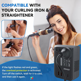 DOACE side profile of rotating plug adapter showing selectable plug types for travel