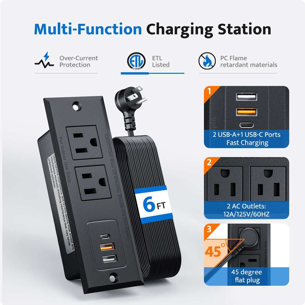 DOACE six-foot flat plug extension cord keeps cables neat