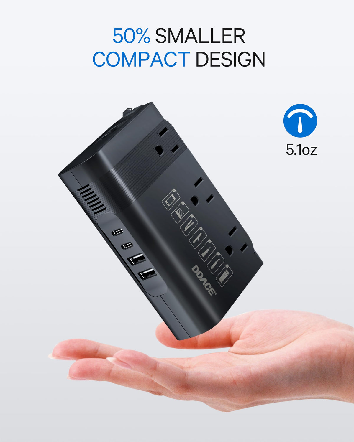 DOACE packed in travel pouch for tidy transport and organized charging on trips