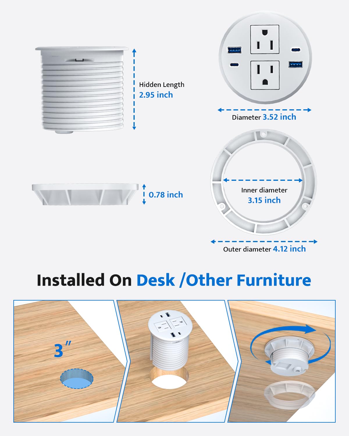 DOACE under-desk charging station powers multiple devices during work.
