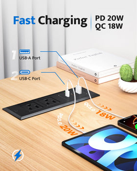 DOACE USB-A 18W port powers older devices efficiently.