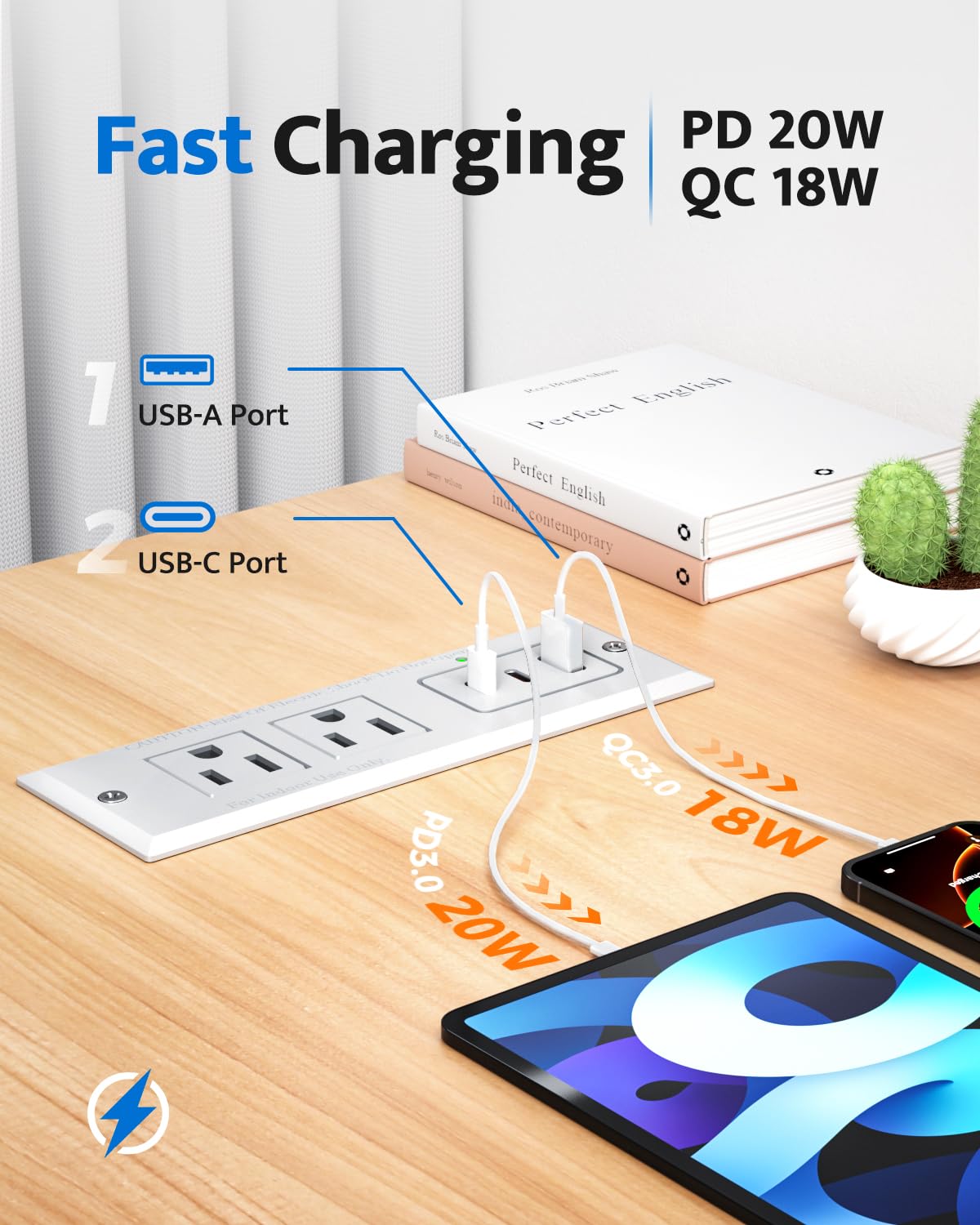 Close-up of DOACE USB-C PD ports highlighting fast charging capability