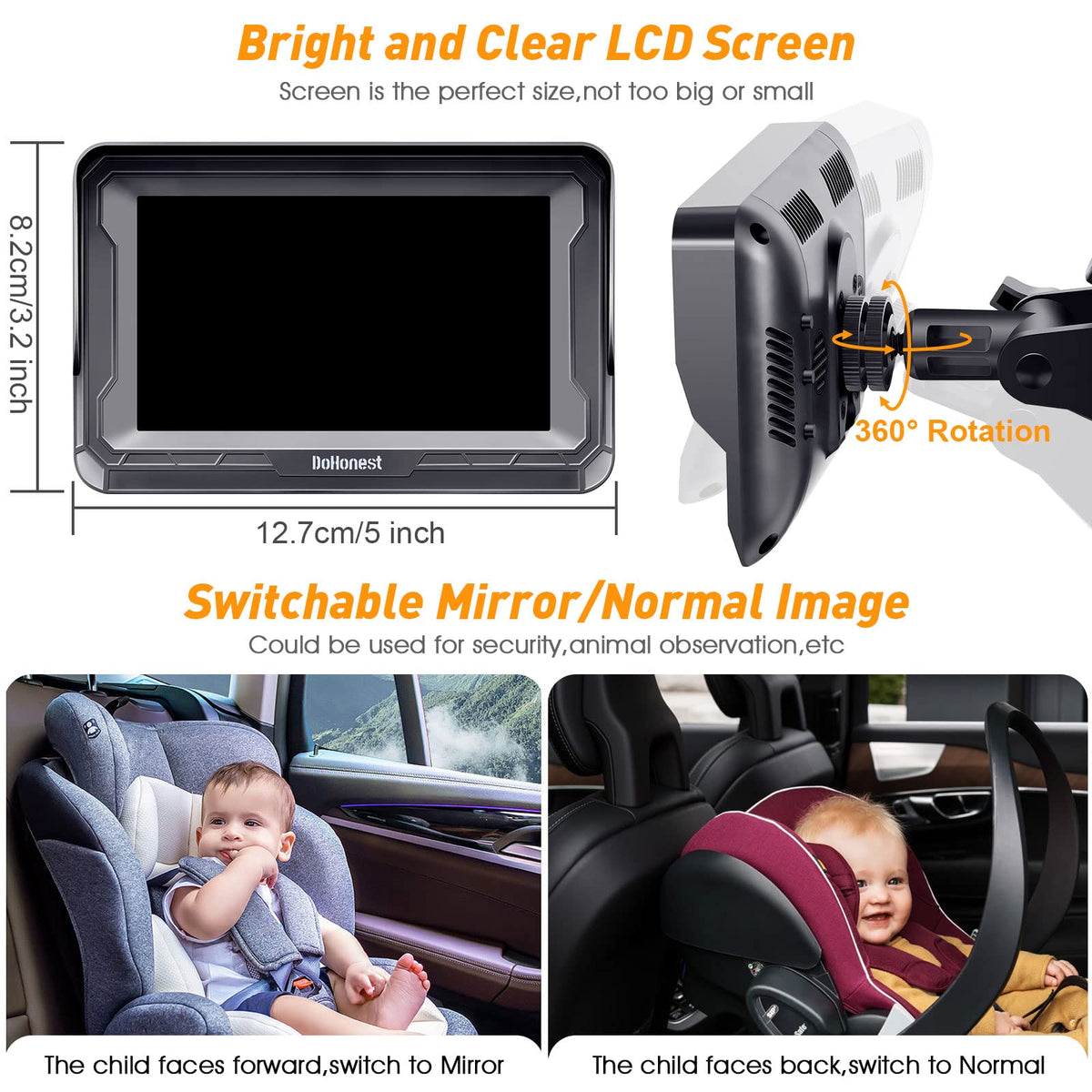 DoHonest installed in back seat with full view of rear-facing infant for peace of mind
