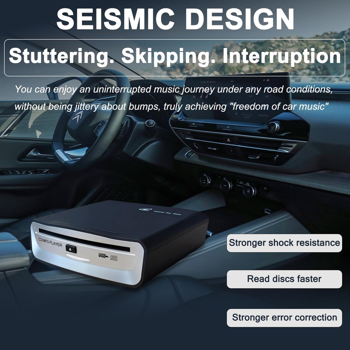 Doikce anti-skip technology enhances playback on bumpy roads.