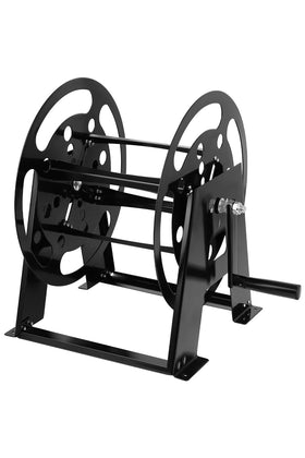 Dollate RV extension cord reel stand with foldable handle for easy winding.