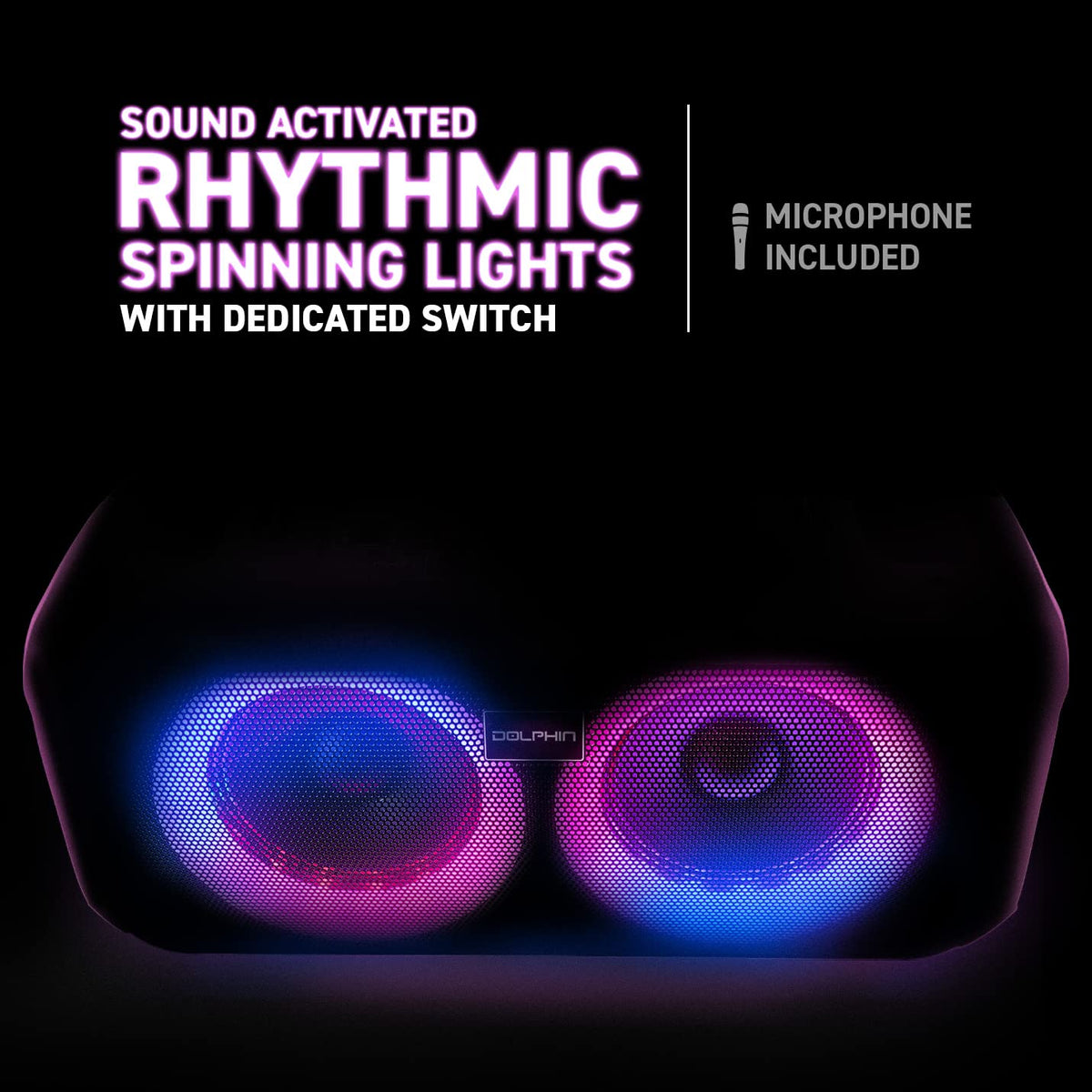 Dolphin boombox in outdoor party setting providing portable music