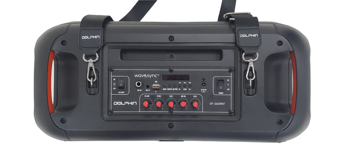 Dolphin boombox side handle and strap loops for easy transport