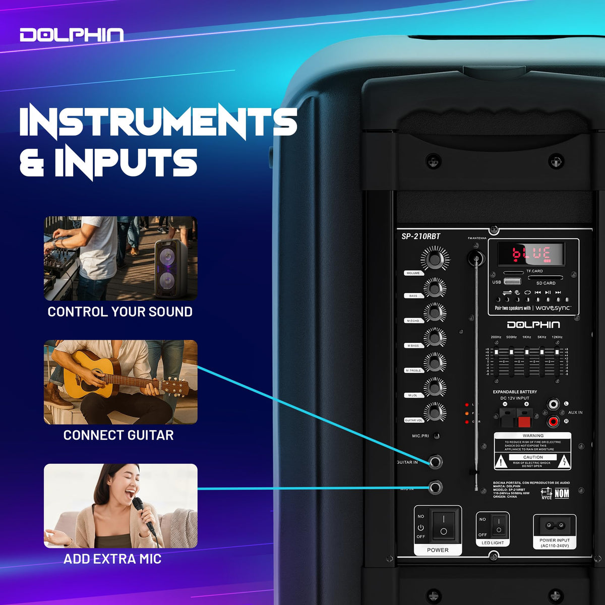Dolphin portable speaker with long-lasting battery for outdoor gatherings.