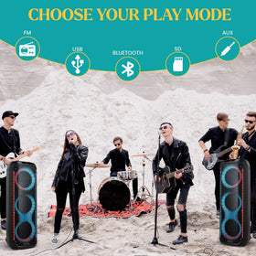 Dolphin KaraokeBox 380 offers Bluetooth, USB, TF, FM, and AUX inputs for playback flexibility.
