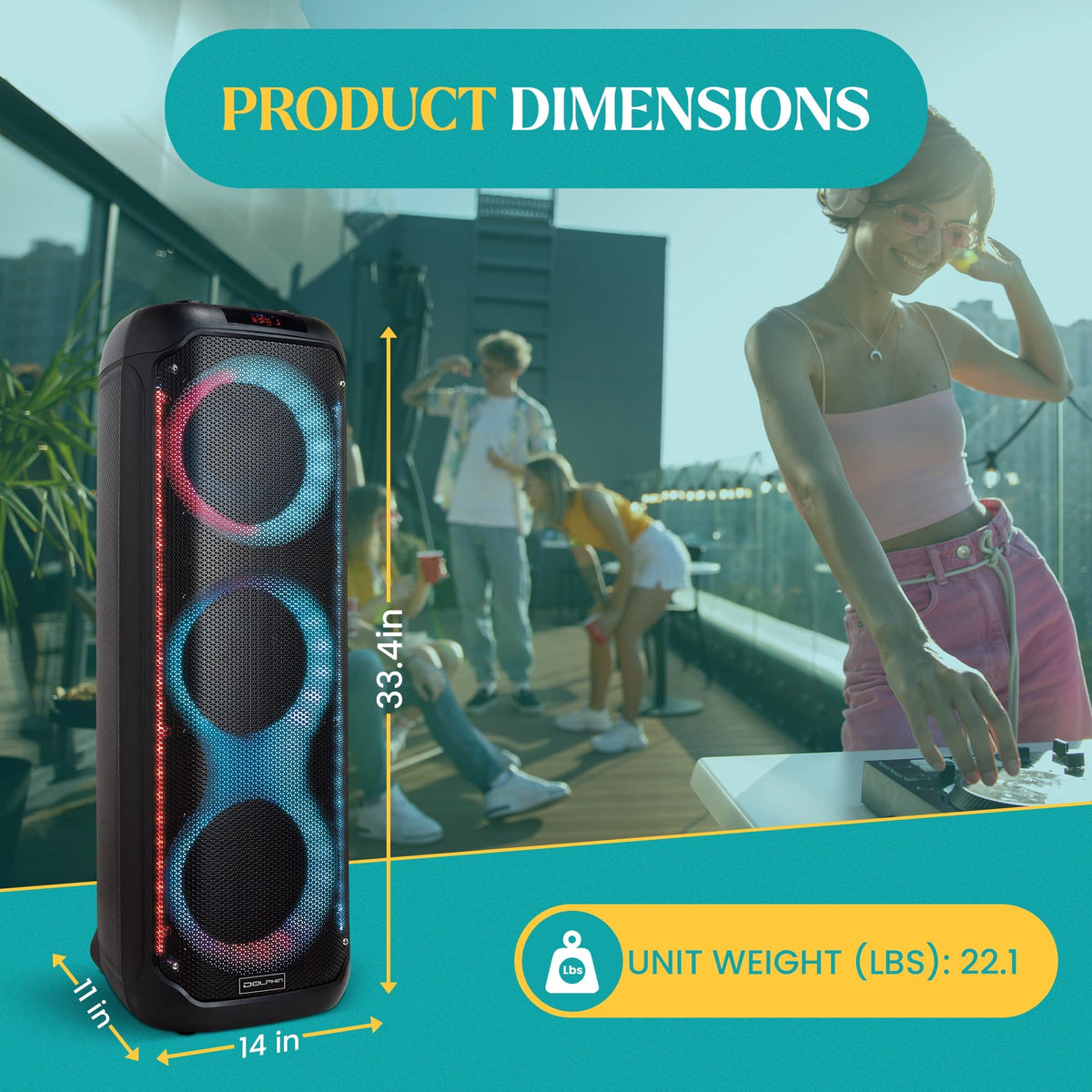 Dolphin KaraokeBox 380's rolling design supports quick event setup.