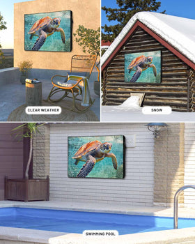 DOME-SPACE cover on wall-mounted TV under patio protecting from rain