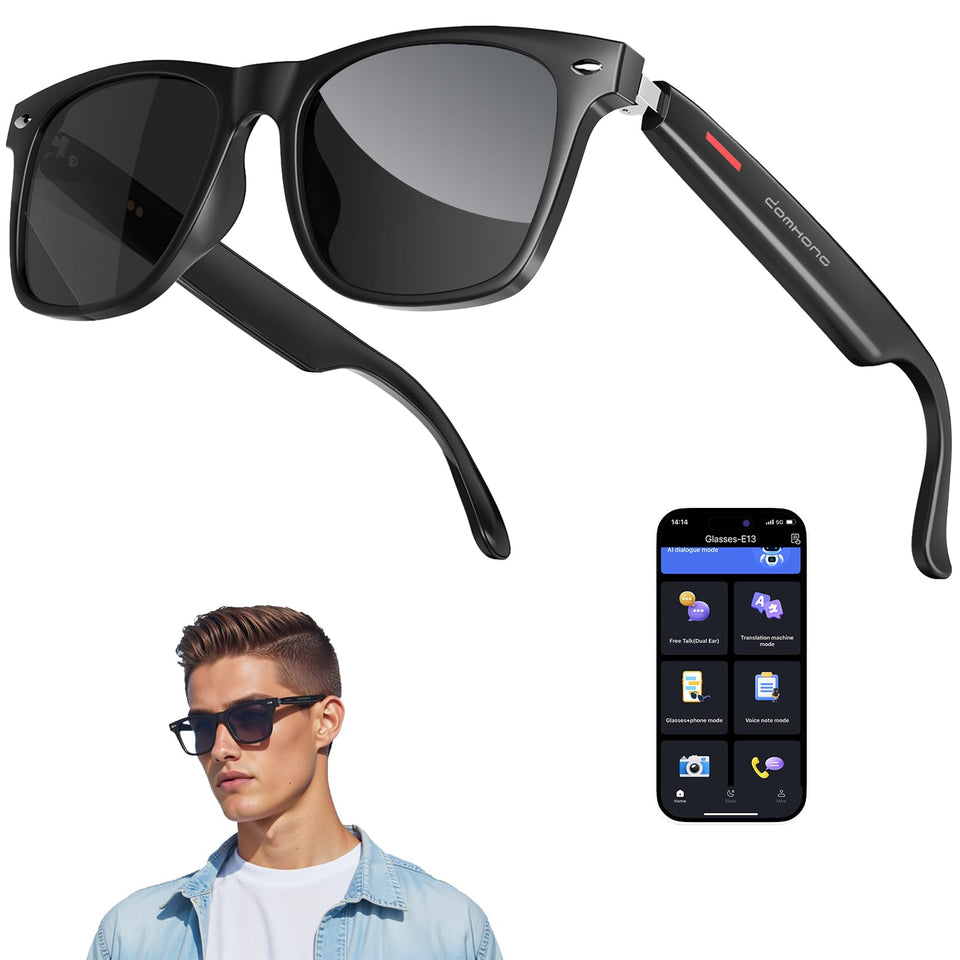 Domhong Smart Glasses AI translator in action for real-time face-to-face conversations.
