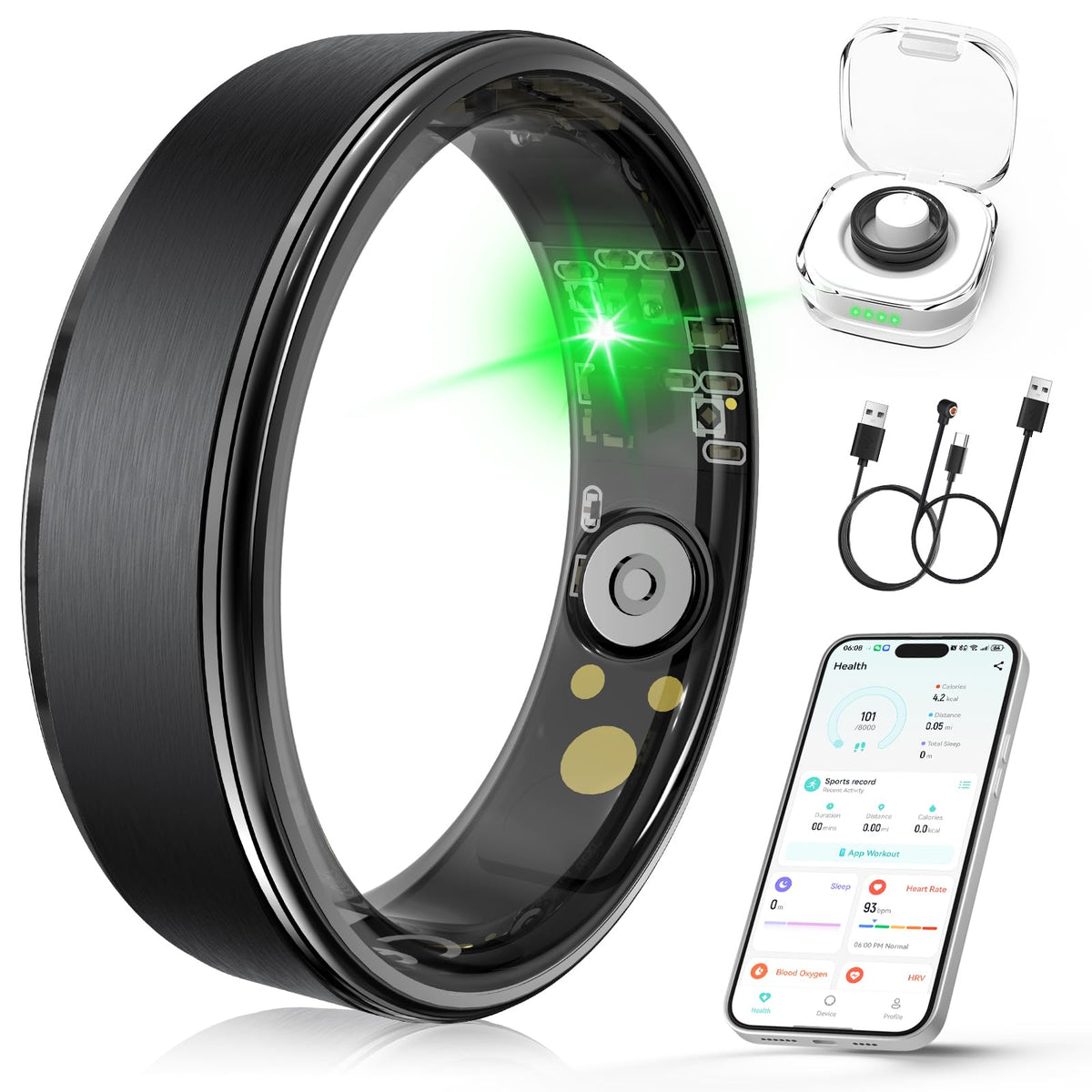 Domhong Smart Ring overview showing all-day health monitoring in use.