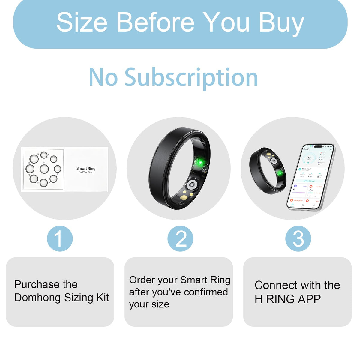 Domhong Smart Ring with IP68 waterproof rating for swimming and showers.