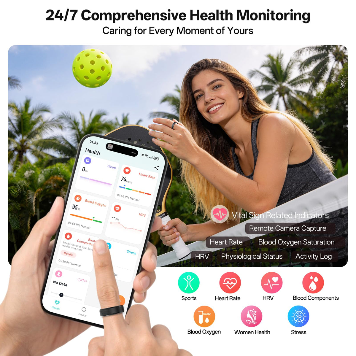 Domhong Smart Ring worn on finger during daily activities for real-time heart rate.