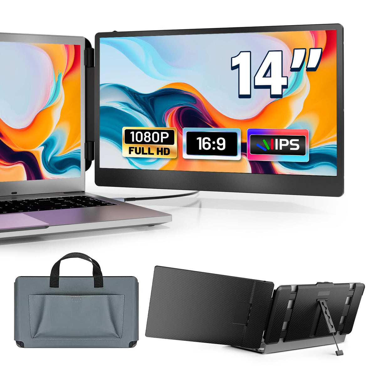domyfan 14-inch monitor extender front view highlights compact design for on-the-go productivity