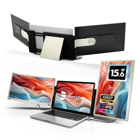 Domyfan 15.6-inch screen extender assembly showing a portable dual-monitor setup for on-the-go productivity