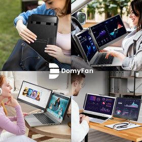 domyfan dual-screen workstation on desk demonstrates enhanced productivity space
