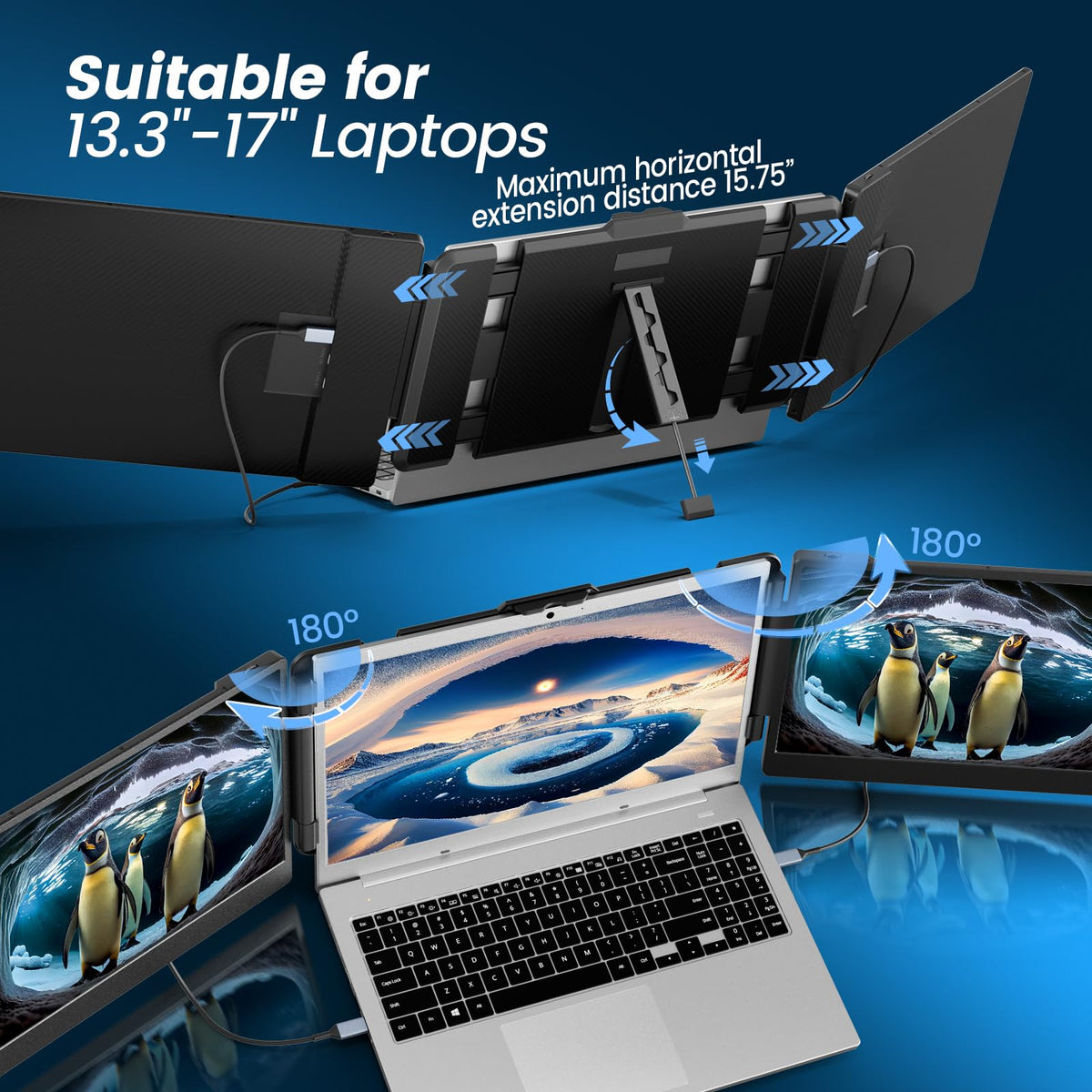 domyfan 180-degree rotation feature demonstrated on extended monitor