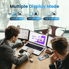 domyfan packaging contents including monitor, cables, and carry bag