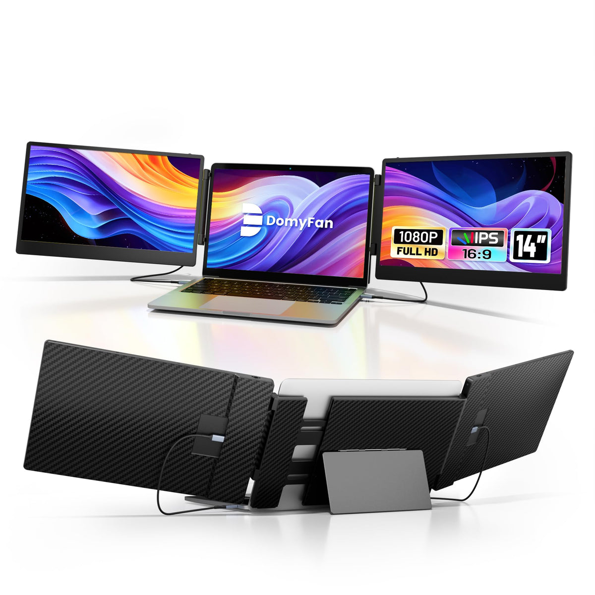 Domyfan S3 front view shows a compact 14-inch monitor for on-the-go productivity.