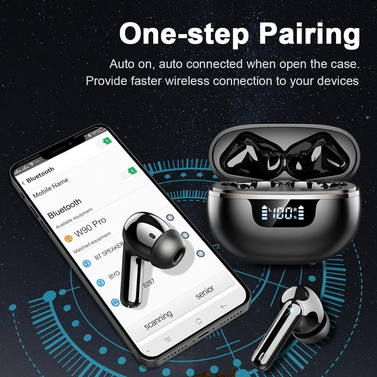 Donerton earbuds use Bluetooth 5.4 for fast pairing and stable connections.
