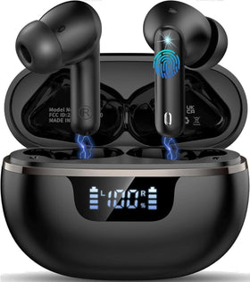 Donerton earbuds with LED power display showing remaining charge for easy recharging.
