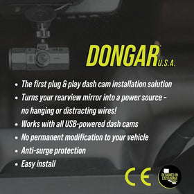 Dongar adapter installed behind mirror demonstrating discreet cable concealment