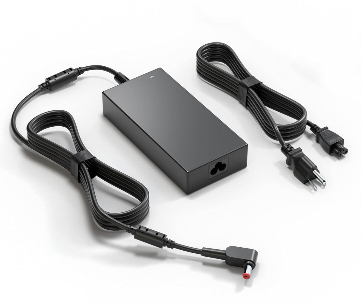 Dongerdi 180W charger front view with red tip for gaming laptops