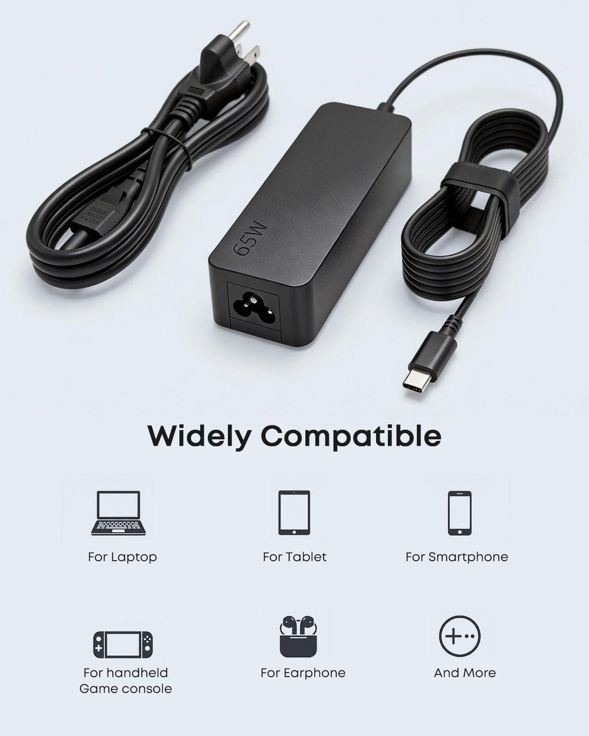 Dongerdi 65W USB-C charger in-use with laptop, reliable power on the go