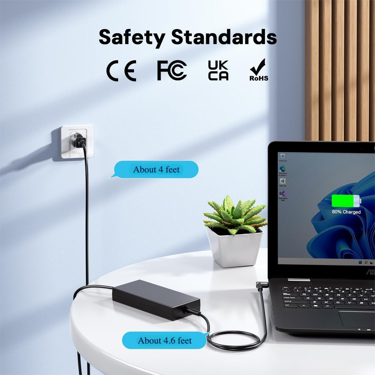 DONGERDI adapter plugged into an MSI laptop illustrating fast stable charging