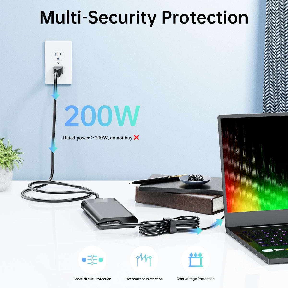 DONGERDI charger with AC cable laid out for travel-ready convenience
