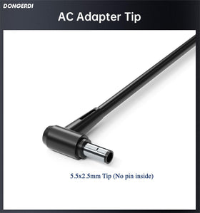 DONGERDI adapter label closeup showing 19V 6.32A rating for correct compatibility