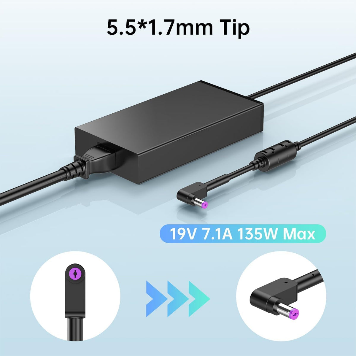 DONGERDI charger power brick closeup highlighting durable casing for long life