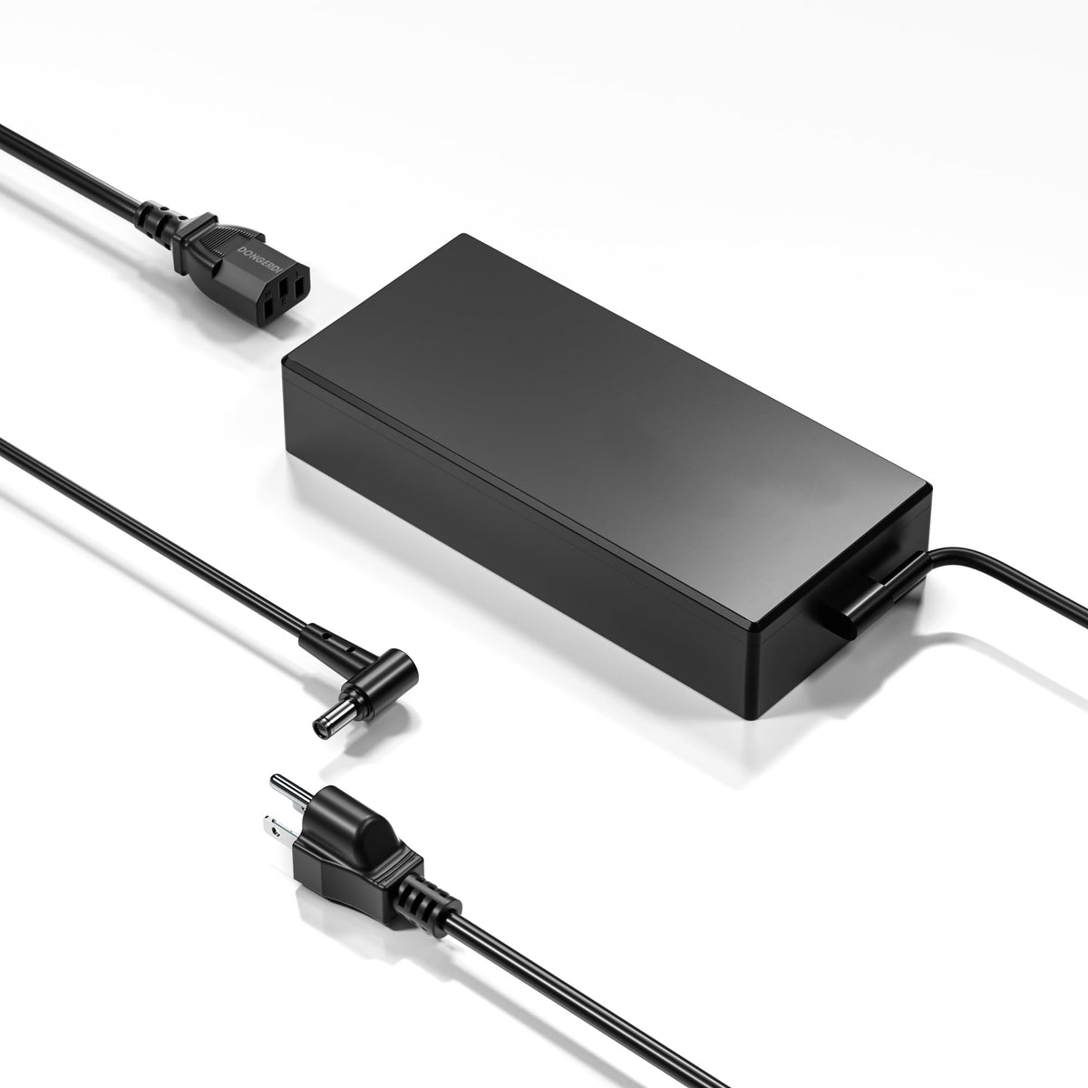 DONGERDI adapter front view showing slim brick and vents, reliable power supply
